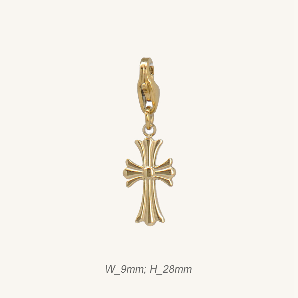Ethnic Gold Plated Cross Charm with Lobster in Stainless Steel