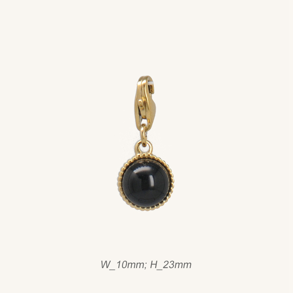 Simple Delicate Black Agate Charm Stainless Steel / Breloque Onyx