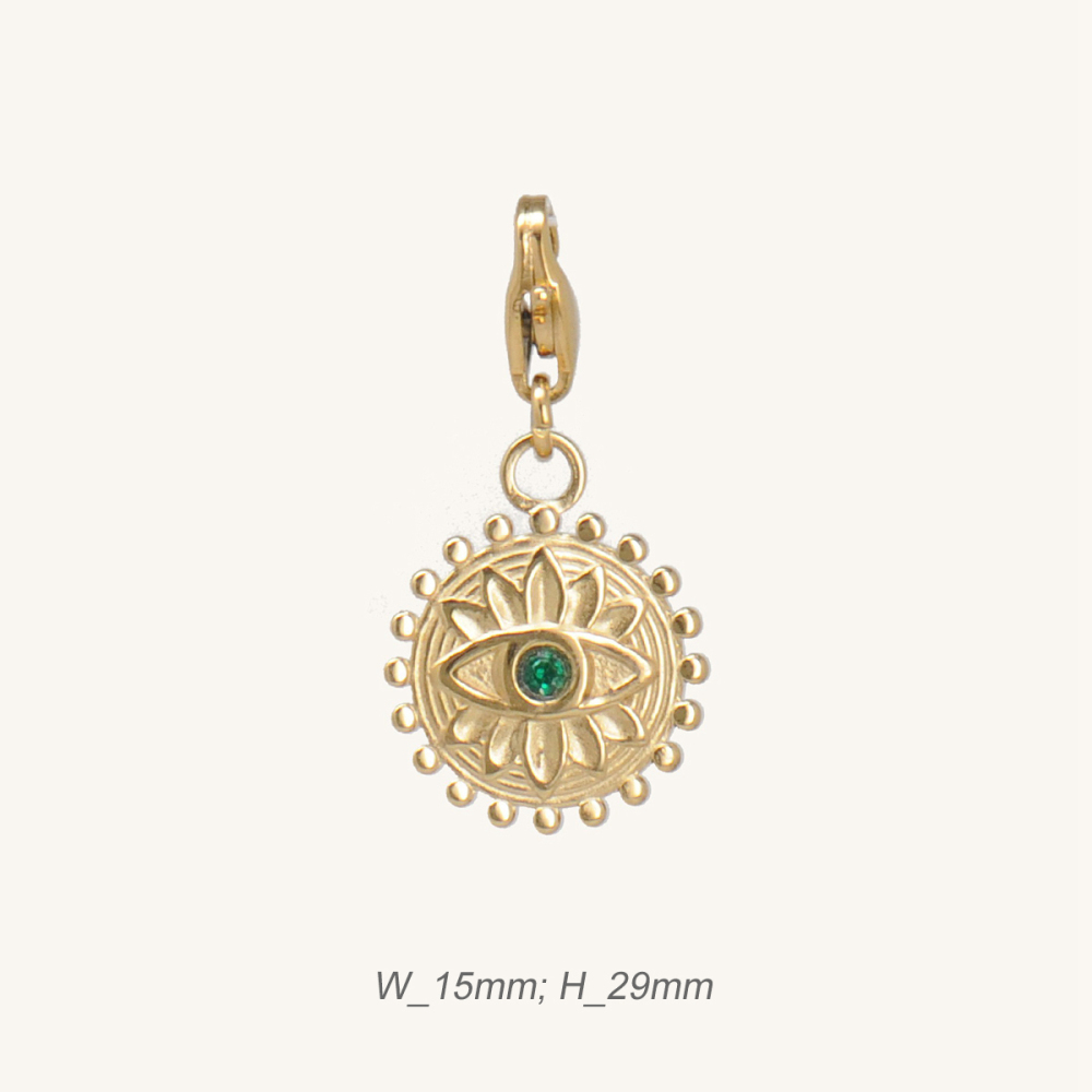 Baroque Stainless Steel Flower Pendant with Emerald / Pendentif fleur