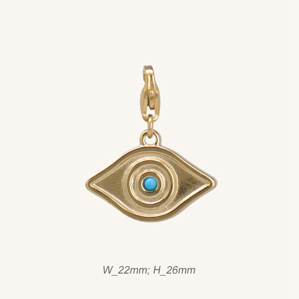 Polished Stainless Steel Devil's Eye Charm with Turquoise