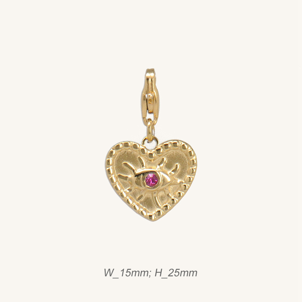 Stainless Steel Heart Shape Charm Angel Eye Set Ruby