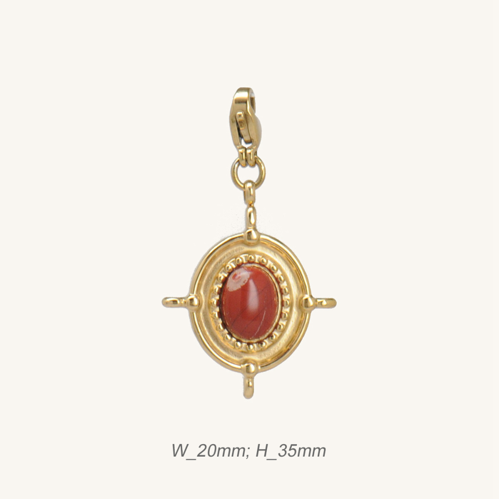 Chic Gold Plated Pendant With Oval Rhodochrosite in Stainless Steel