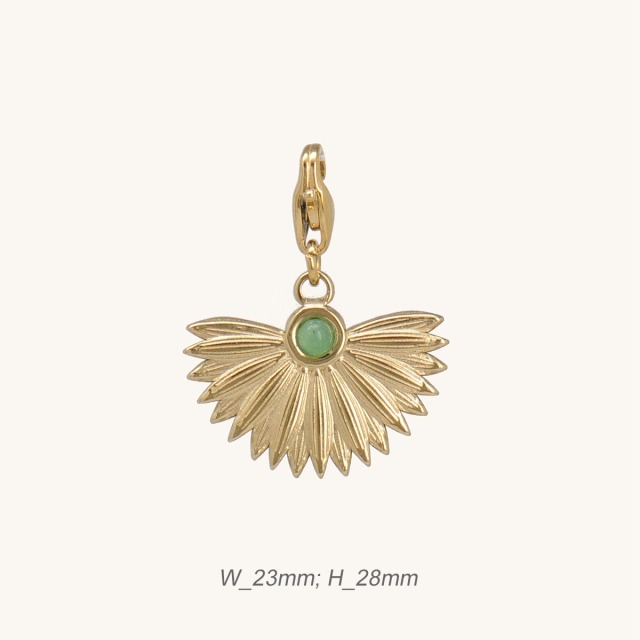 Chic Stainless Steel Leaf Pendant with Green Natural Stone