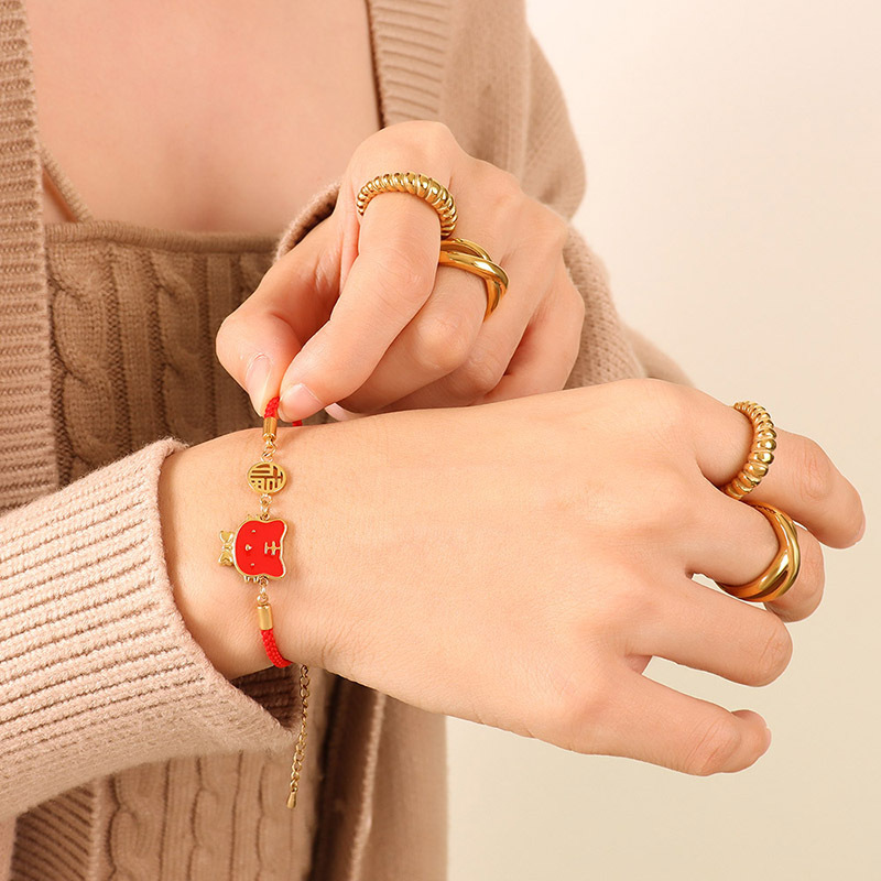 Stylish Stainless Steel Gold Plated Tiger Enamel Bracelet