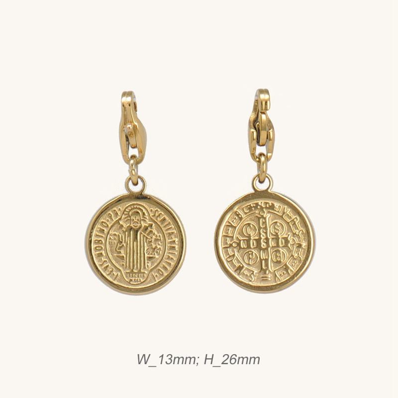 St Benedict's Cross Coin Pendant Gold Plated 316L Stainless Steel