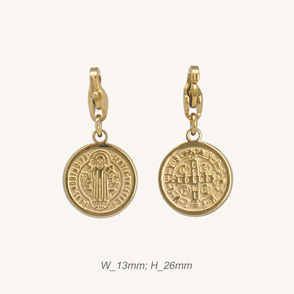 St Benedict's Cross Coin Pendant Gold Plated 316L Stainless Steel