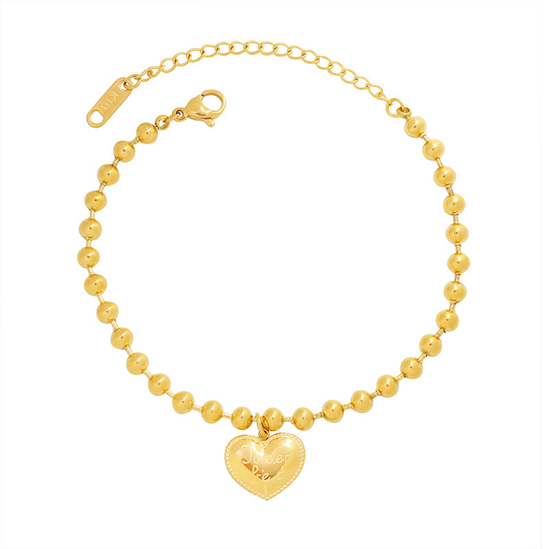 Simple 18K Beaded Bracelet with Heart Bracelet in Stainless Steel