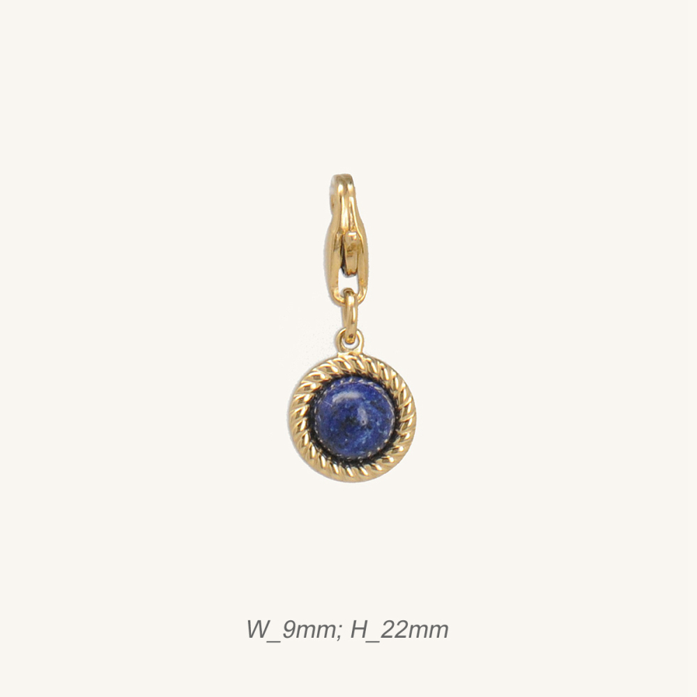 PVD Coated Stainless Steel Round Charm with Lapis Lazuli Stone
