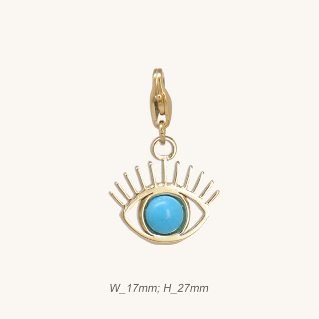 Gold-Plated Eye Charm in Staineless Steel with Turquoise Stone