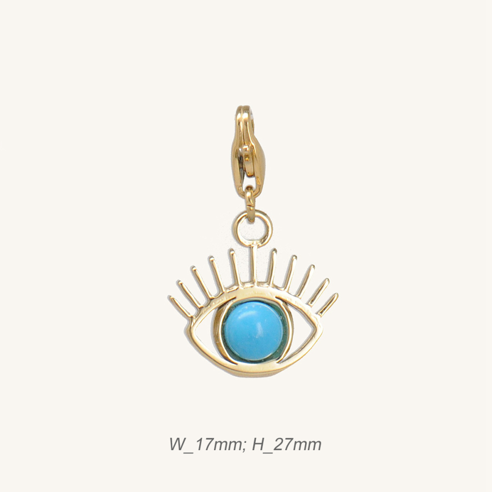 Gold-Plated Eye Charm in Staineless Steel with Turquoise Stone