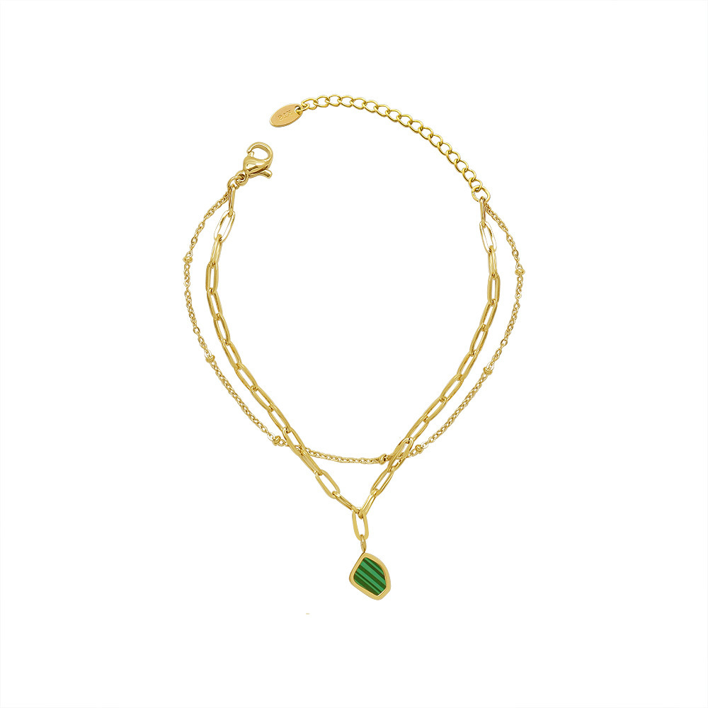 INS Style Geometric Emerald Acrylic Charm Double Layer Bracelet in Staineless Steel