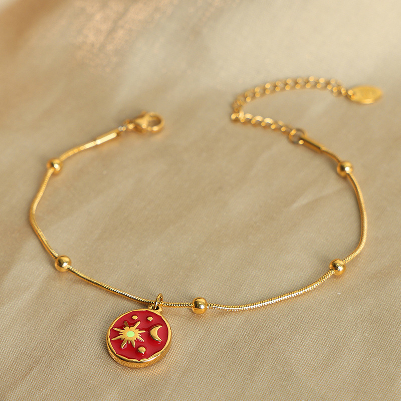 Multi-Colour Enamel Charm Bracelet 316L Stainless Steel Gold Plated