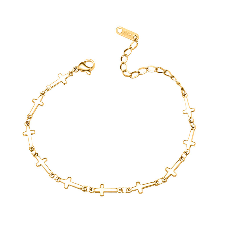 Geometric Stainless Steel 18K Gold Plated Cross Chain Bracelet