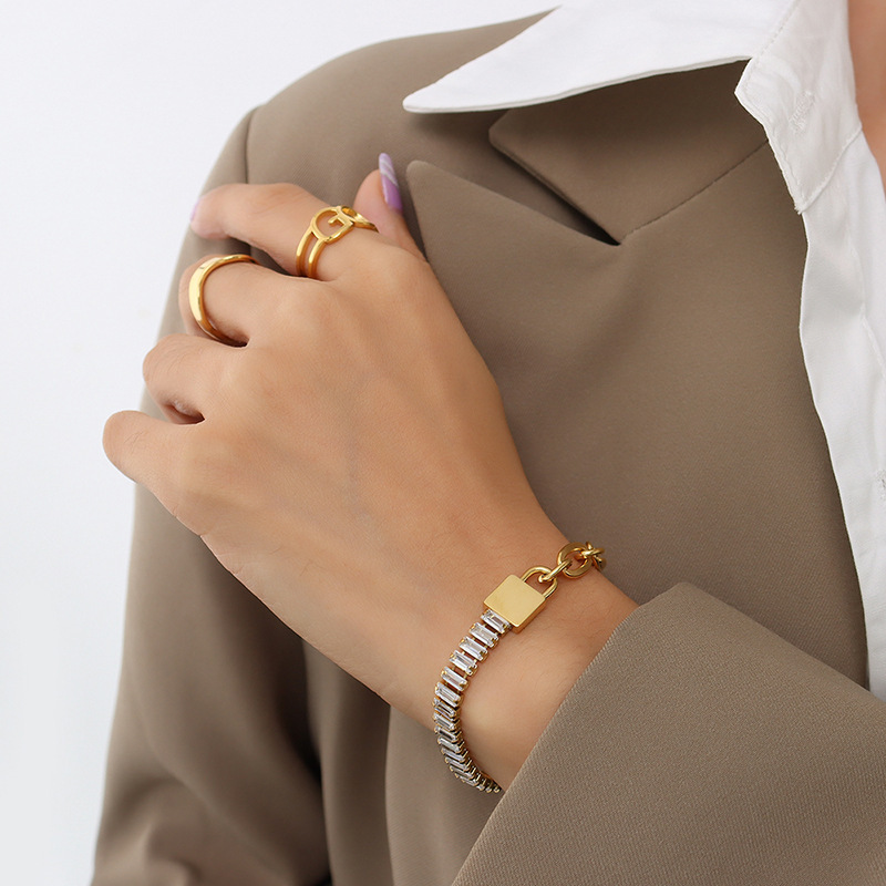 INS Color in Gold or Silver Chain Spliced Zircon Bracelet 18K Gold Plated
