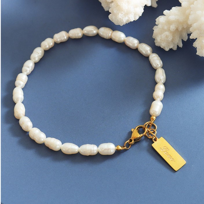 French Ins Alphabet Square Pendant And Freshwater Pearl Bracelet