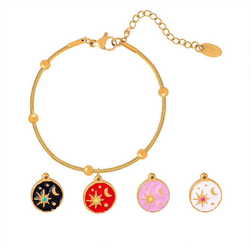 Multi-Colour Enamel Charm Bracelet 316L Stainless Steel Gold Plated