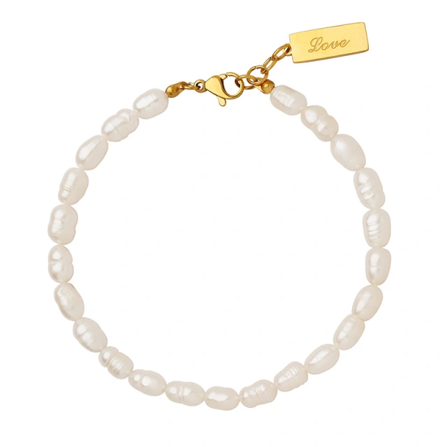 French Ins Alphabet Square Pendant And Freshwater Pearl Bracelet