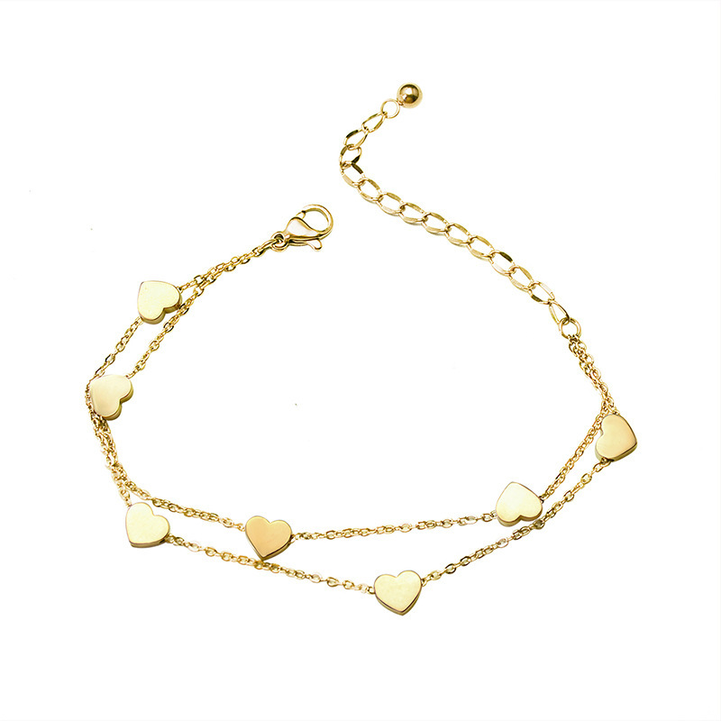 Simple 18K Gold Plated Stainless Steel Heart Double Stacked Bracelet