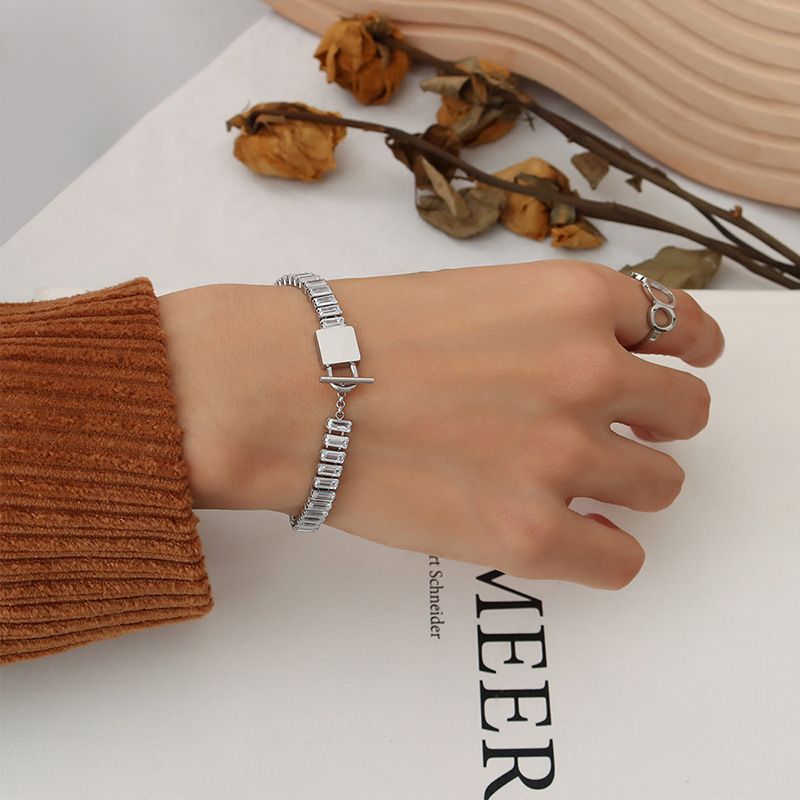Beautiful 316L Stainless Steel Gold Plated Bracelet with White Zircons