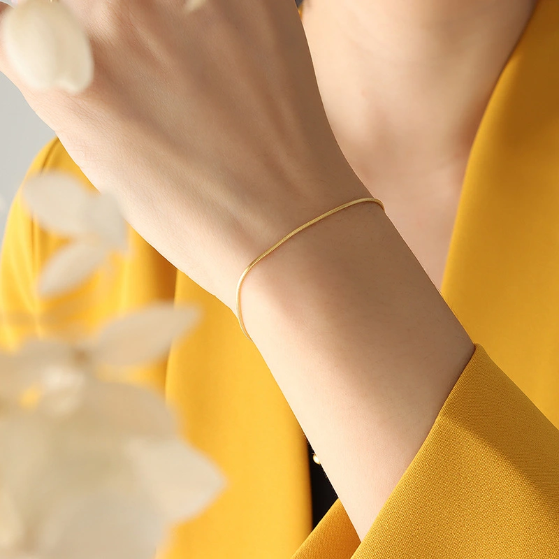 INS Style Stainless Steel 18K Gold Fine Snake Chain Bracelet