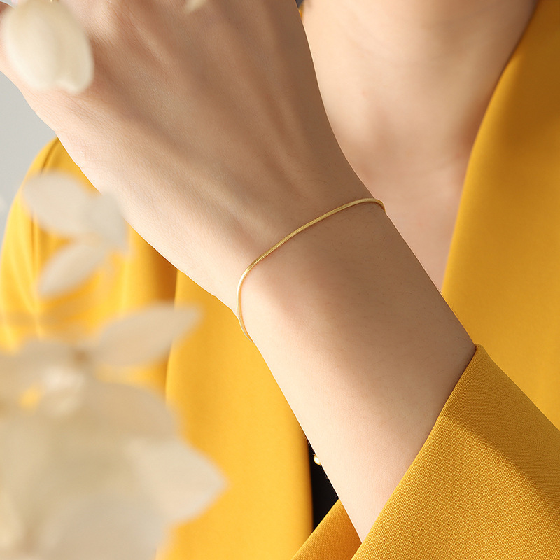 INS Style Stainless Steel 18K Gold Fine Snake Chain Bracelet