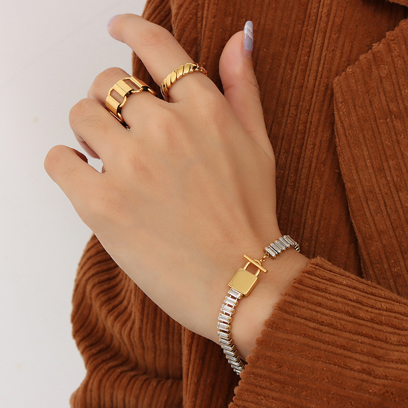 Beautiful 316L Stainless Steel Gold Plated Bracelet with White Zircons