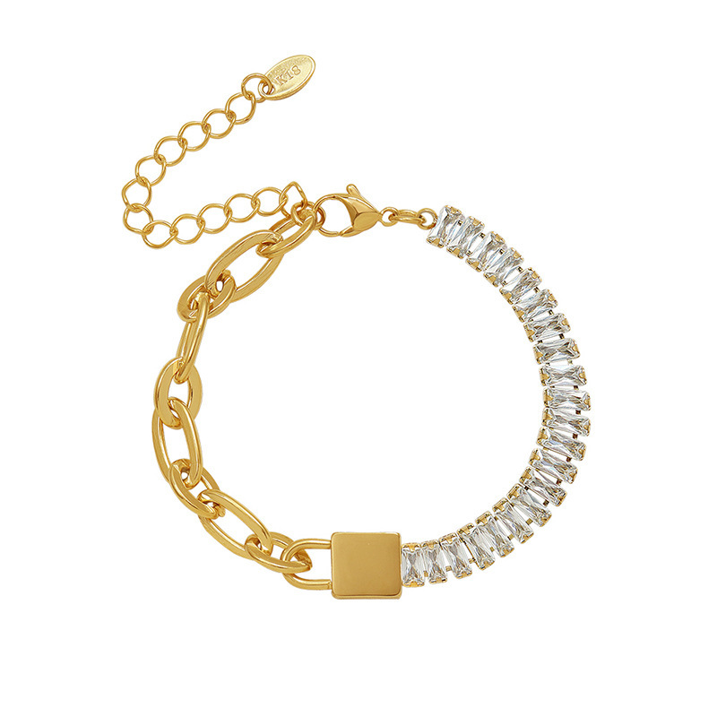 INS Color in Gold or Silver Chain Spliced Zircon Bracelet 18K Gold Plated