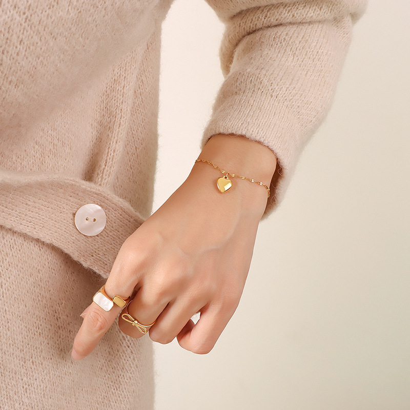 316L Stainless Steel Matching Peach Heart Love Charm Bracelet