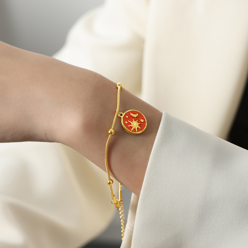 Multi-Colour Enamel Charm Bracelet 316L Stainless Steel Gold Plated