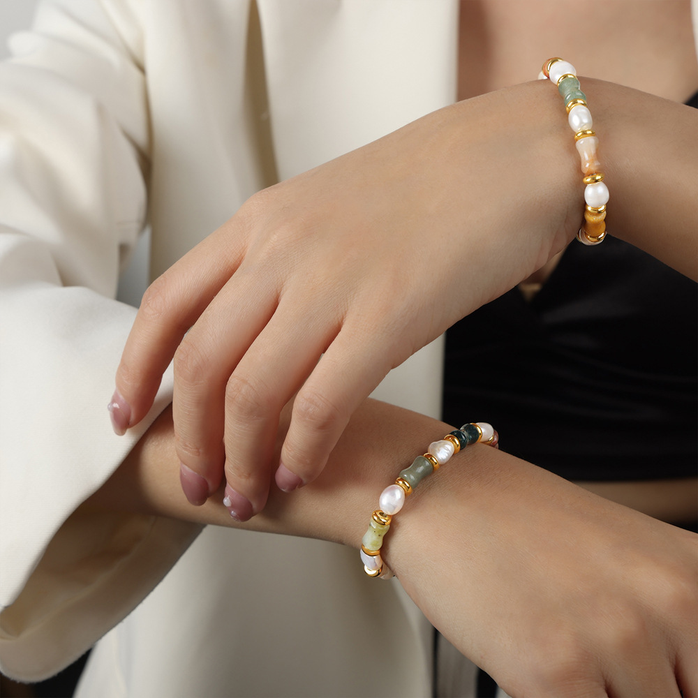 Natural Freshwater Pearl Beaded Bracelet Stretch Chain