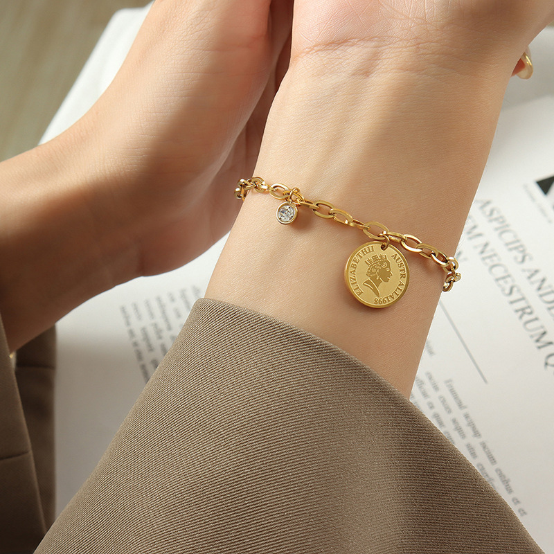 European and American Style Round  Charm Bracelet PVD Coated Stainless Steel