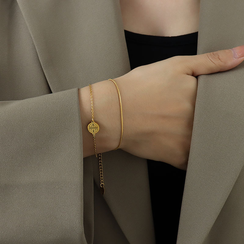 Happiness Snake Chain Double Layers Bracelet in Stainless Steel