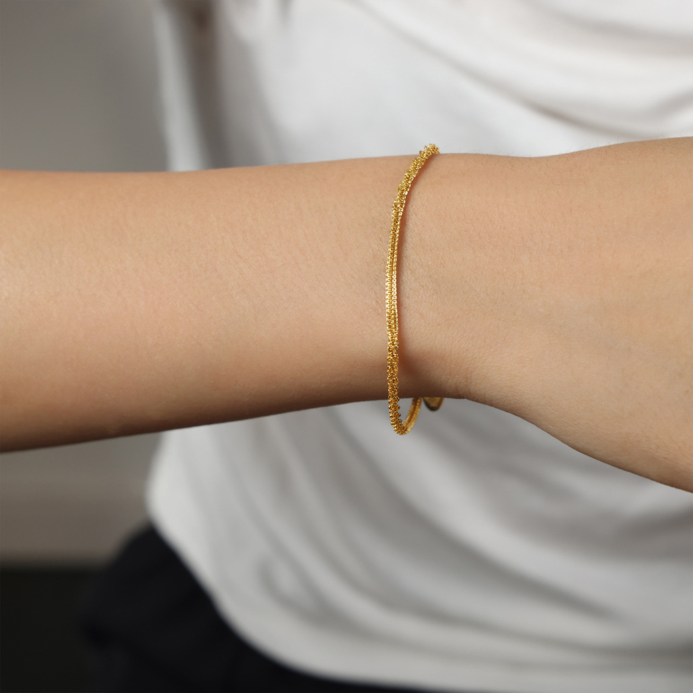 Simple 18k Gold Textured Stainless Steel Twisted Margarita Chain Bracelet