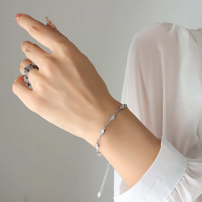 Gold-Plated School Style Tennis Racket Patchwork Bracelet Stainless Steel