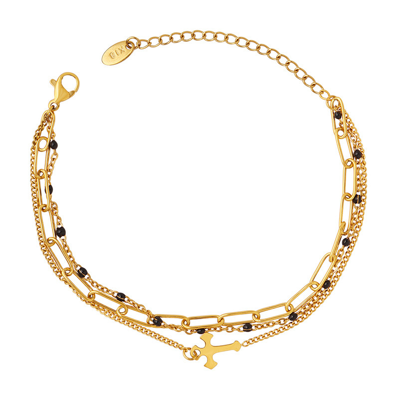18K Gold Plated Triple Layered Cross Bracelet Stainless Steel