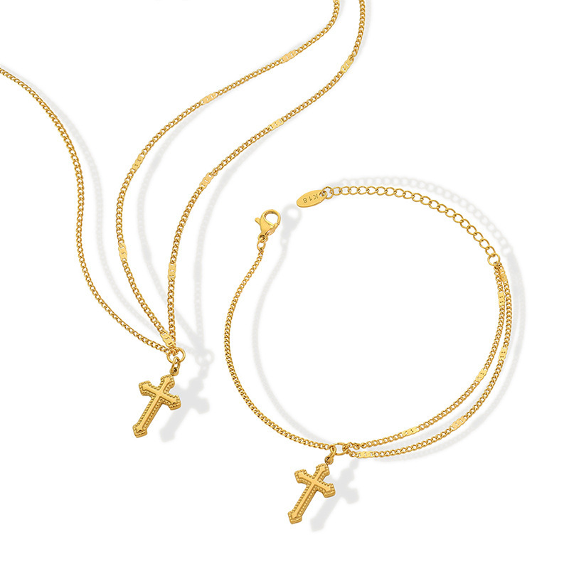Stainless Steel Chic Hip Hop Cross Charm Bracelet 18K Gold