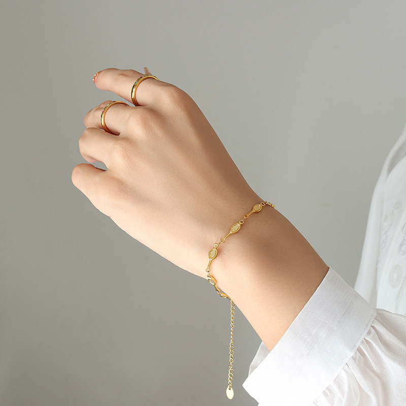 Gold-Plated School Style Tennis Racket Patchwork Bracelet Stainless Steel