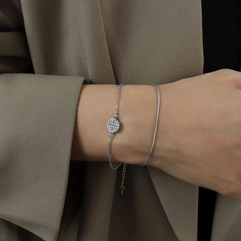 Happiness Snake Chain Double Layers Bracelet in Stainless Steel