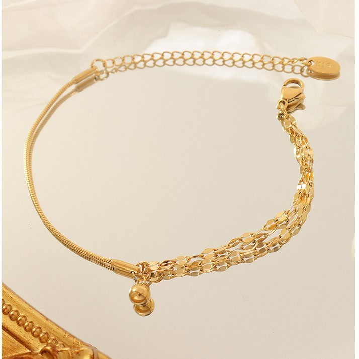 18K Gold Minimalist Lip and Snake Chain Patchwork Bracelet Stainless Steel