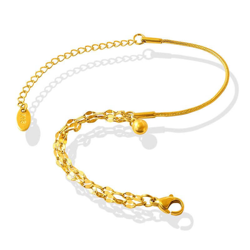 18K Gold Minimalist Lip and Snake Chain Patchwork Bracelet Stainless Steel