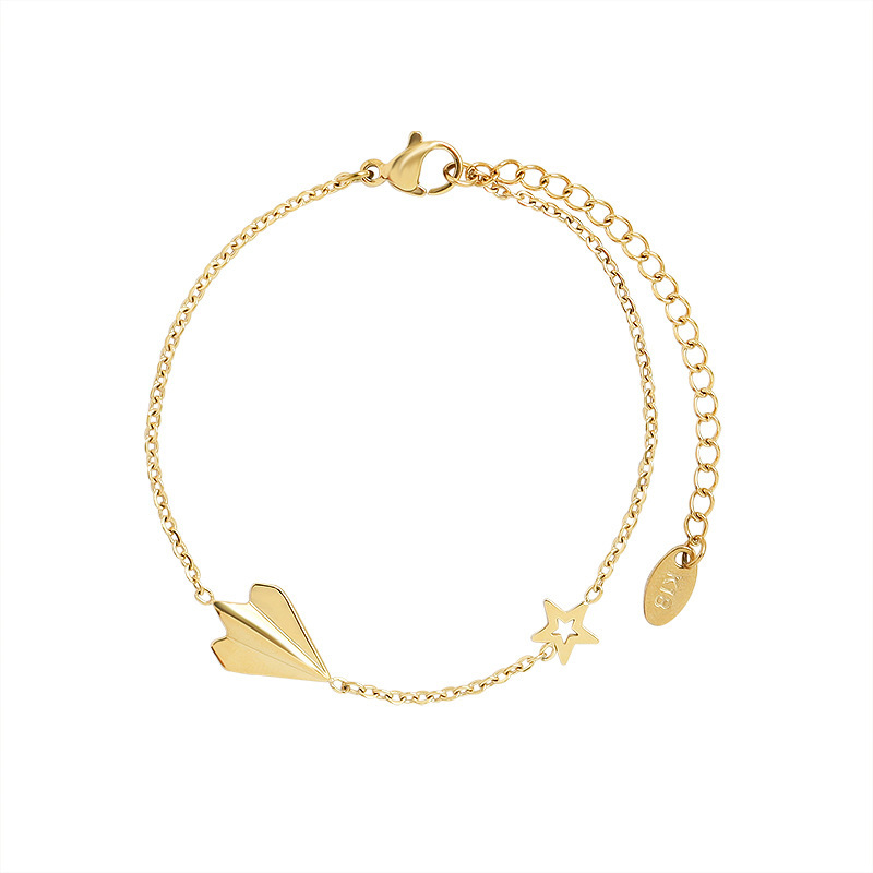 INS Style Stainless Steel Airplane & Star BraceletColour in Gold or Silver