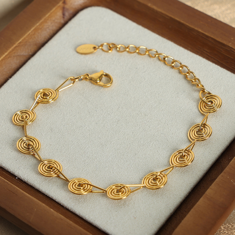 Unique Geometric Spiral Disc Patchwork Bracelet Polished Stainless Steel