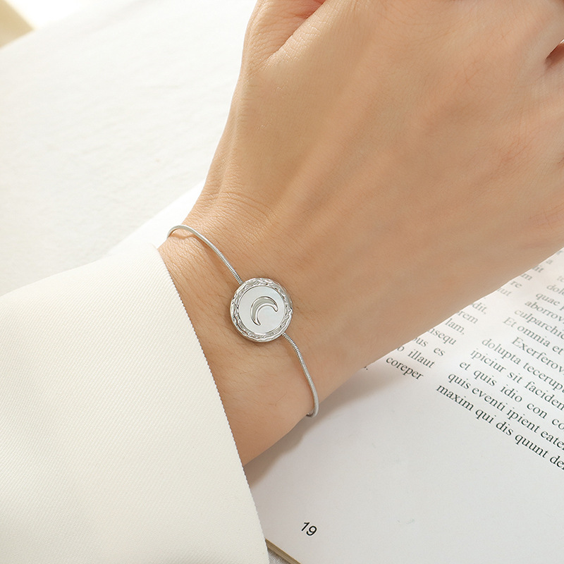 French Stainless Steel White Shell Crescent Moon Charm Bracelet Stainless Steel