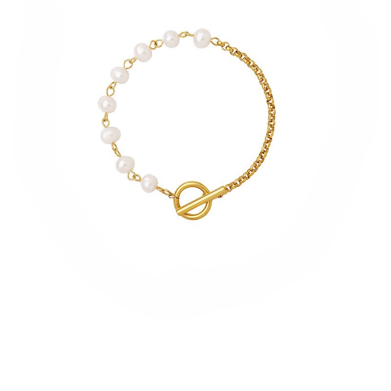 Chic Stainless Steel Bracelet Chain Patchwork Pearls with Toggle