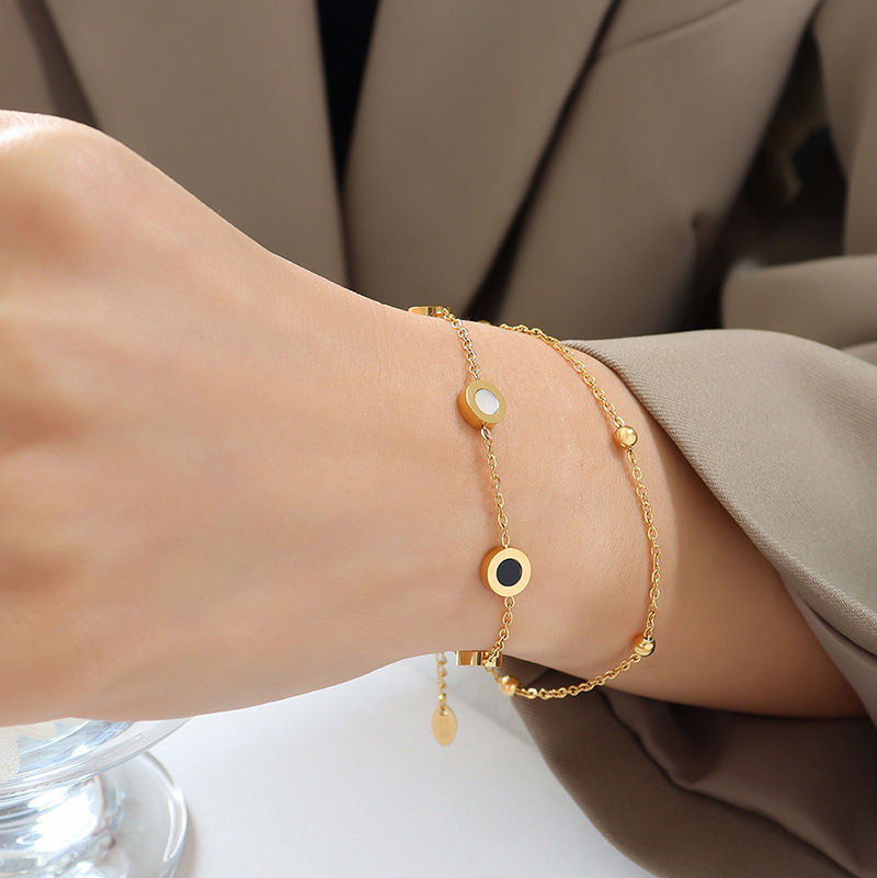 Roman Double Station Bracelet Stainless Steel 18K Gold Plated Color in Gold or Silver