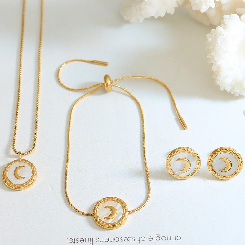 French Stainless Steel White Shell Crescent Moon Charm Bracelet Stainless Steel