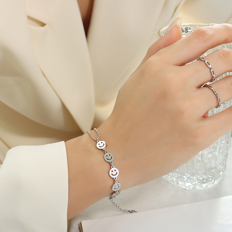 316L Stainless Steel Christmas Double Chain Smiley Bracelet