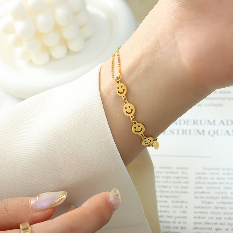316L Stainless Steel Christmas Double Chain Smiley Bracelet