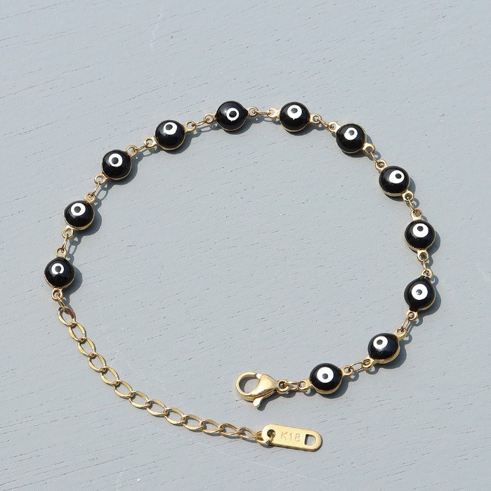 Devil's Eye Black Enamel Bracelet Stainless Steel Gold Plated