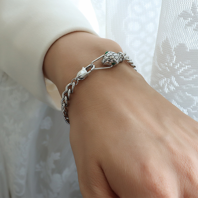 18K Plated Snakehead  Eyes Hip Hop Bracelet  in Stainless Steel